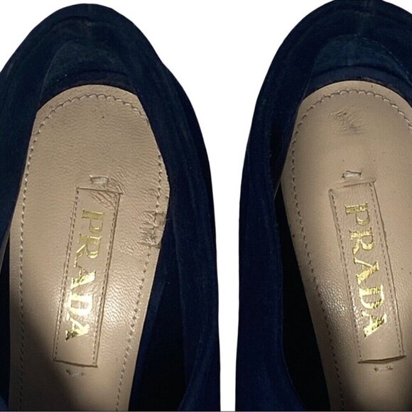 Prada Women's Blue Suede Ruched Designer Luxury Ankle Boots EU 37.5 - Picture 12 of 13